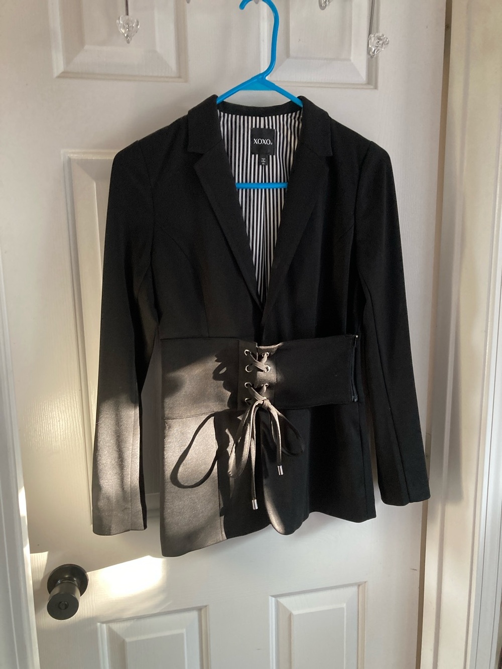 XOXO Black Lace-Up Corset Belt Blazer Jacket